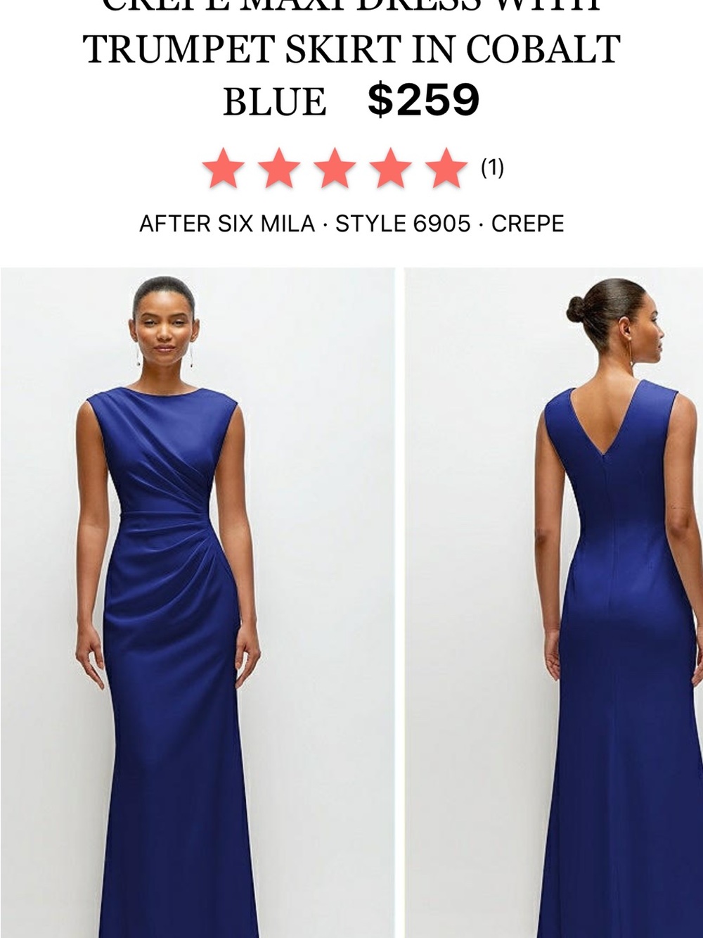 After Six Cobalt Blue Crepe Trumpet Maxi Dress